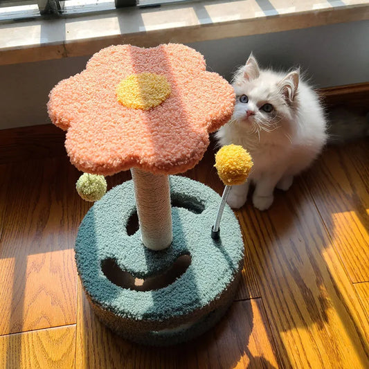 Katzenkratzbaum Sonnenblume – Kratzsäule Mit Spielzeug Und Interaktivem Katzenspielplatz