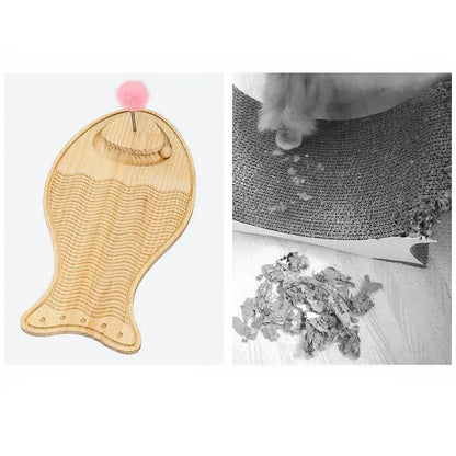 Katzenspielzeug Kratzbrett aus Holz – Interaktive Spielmatte mit Feder und Ball