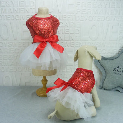 Elegantes Hundekleid mit Glitzer und Tüllrock In 2 Farben