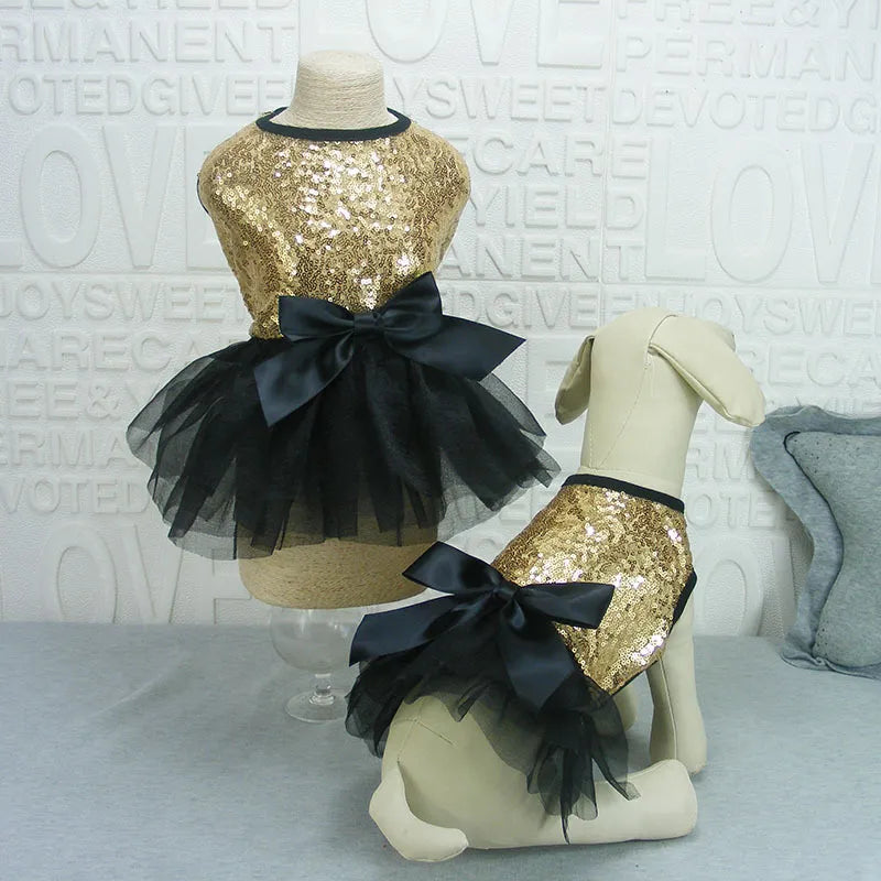 Elegantes Hundekleid mit Glitzer und Tüllrock In 2 Farben