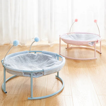 Katzen Hängematte Rund – Bequemer Katzenliegeplatz Mit Spielbällen  Stabilem Gestell