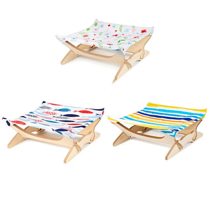 Bunte Katzenliege aus Holz mit Stoffbezug – Komfortabler Ruheplatz für Katzen