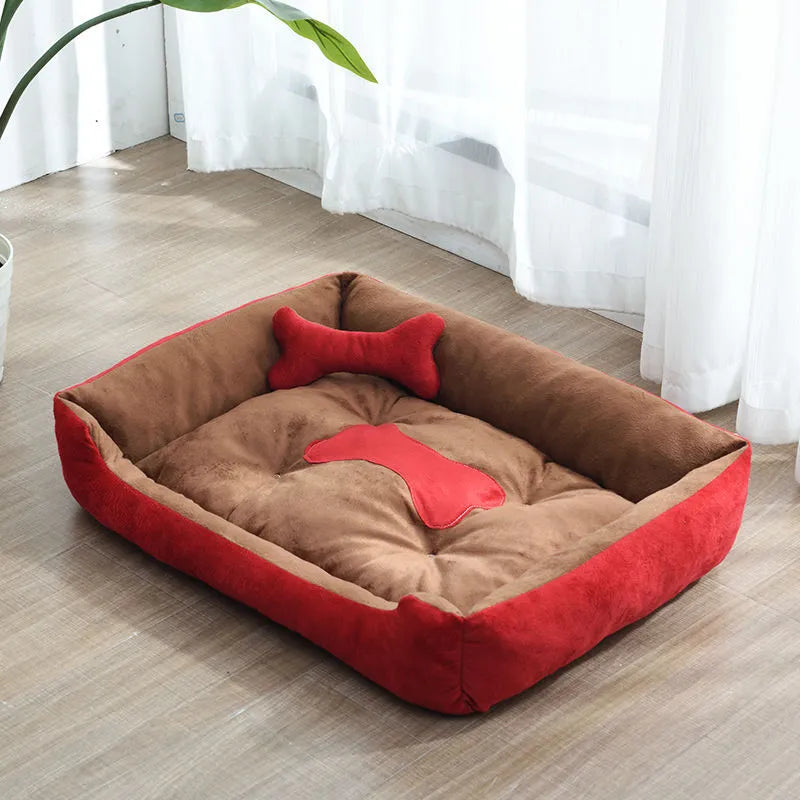 Weiches Hundebett für Kleine Haustiere mit Erhöhtem Rand und Knochenkissen