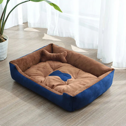 Weiches Hundebett für Kleine Haustiere mit Erhöhtem Rand und Knochenkissen
