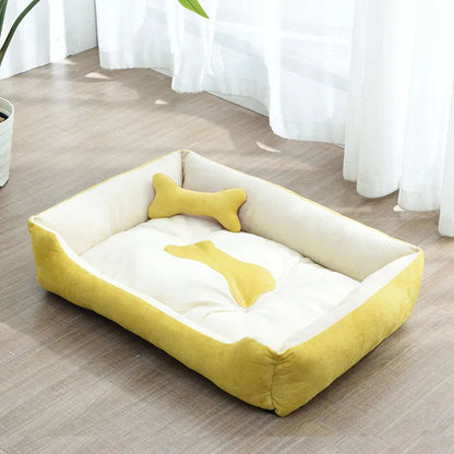 Weiches Hundebett für Kleine Haustiere mit Erhöhtem Rand und Knochenkissen