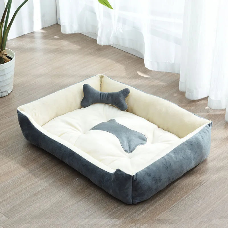 Weiches Hundebett für Kleine Haustiere mit Erhöhtem Rand und Knochenkissen