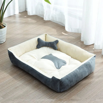 Weiches Hundebett für Kleine Haustiere mit Erhöhtem Rand und Knochenkissen