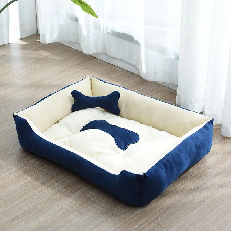 Weiches Hundebett für Kleine Haustiere mit Erhöhtem Rand und Knochenkissen