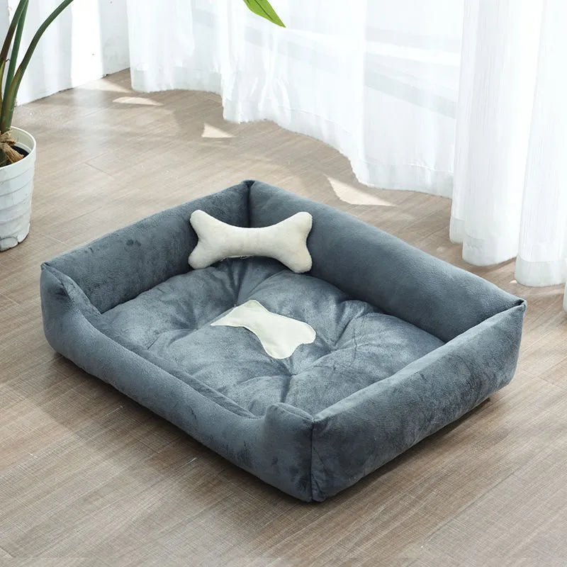 Weiches Hundebett für Kleine Haustiere mit Erhöhtem Rand und Knochenkissen