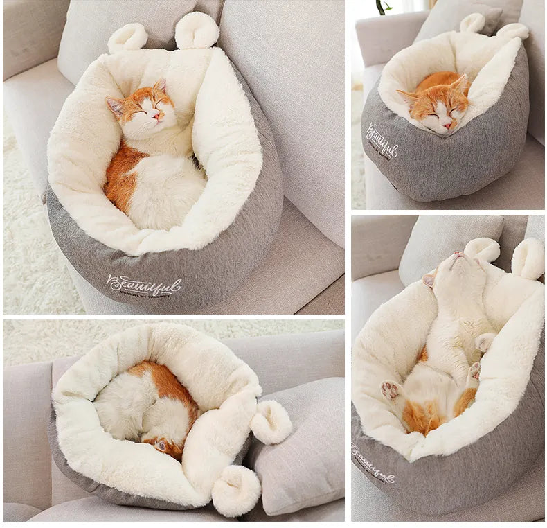 Kuscheliges Katzenbett mit Ohren-Design – Weich und Bequem für Katzen und Kleine Hunde