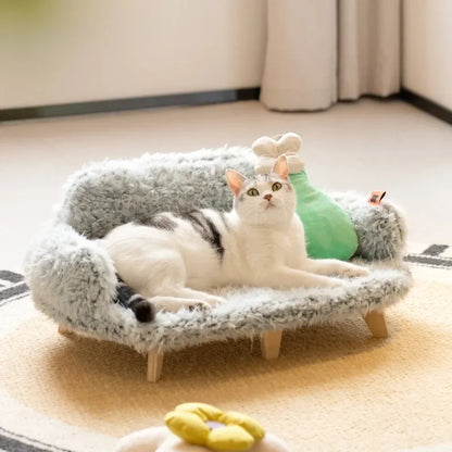 Kuscheliges Haustiersofa für Hunde und Katzen mit Weichem Plüschbezug und Holzfüßen