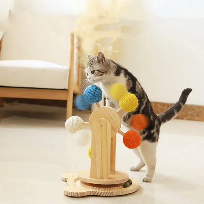 Katzenspielzeug Riesenrad – Interaktives Holzspielzeug Mit Sisalbällen Und Kratzbrett