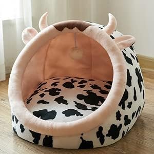Katzenbett im Kuh-Design mit Ohren und Hörnern für Gemütliche Ruhepausen