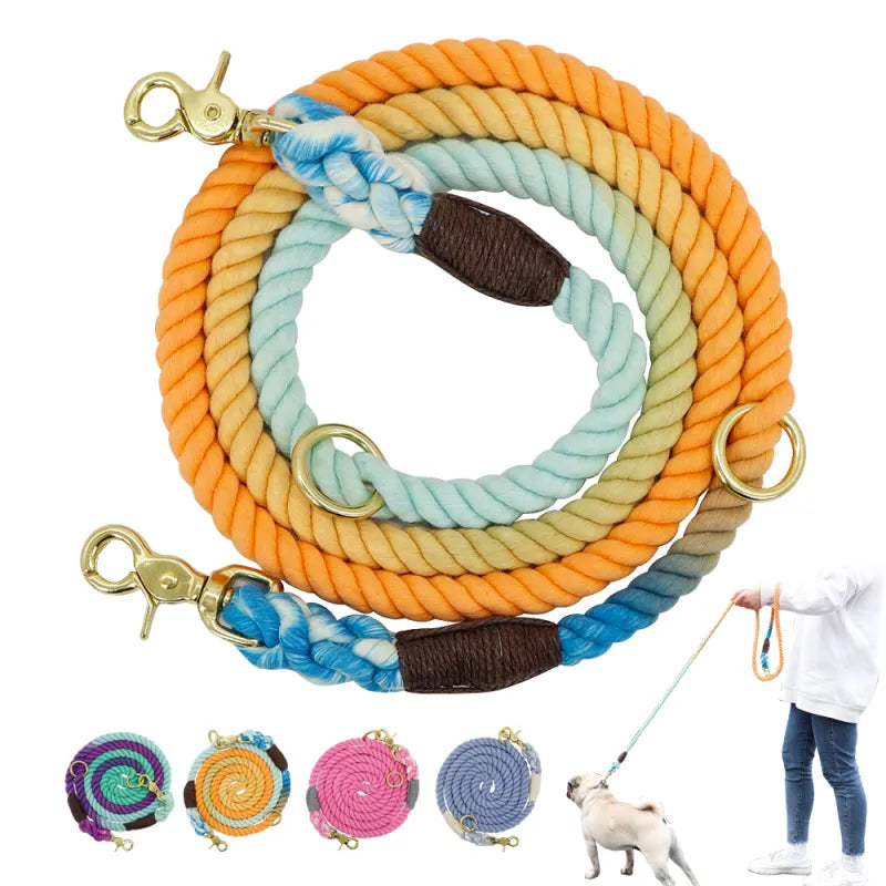 Bunte Hundeleine Aus Baumwollseil – Robuste Leine für Hunde in Spiralform mit Karabinerhaken