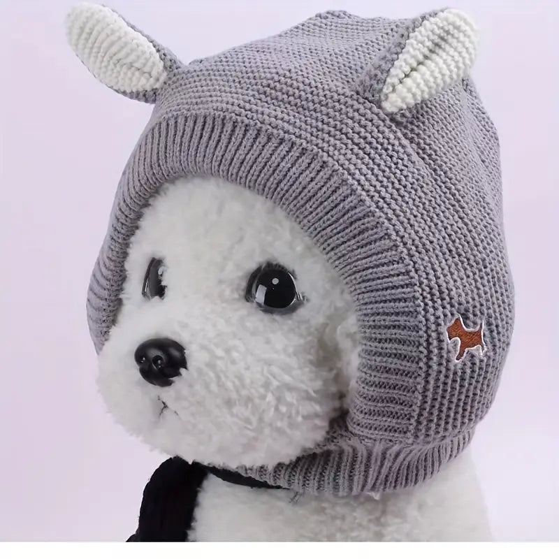Kuschelige Strickmütze mit Ohren für Hunde