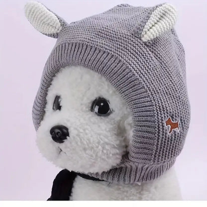 Kuschelige Strickmütze mit Ohren für Hunde