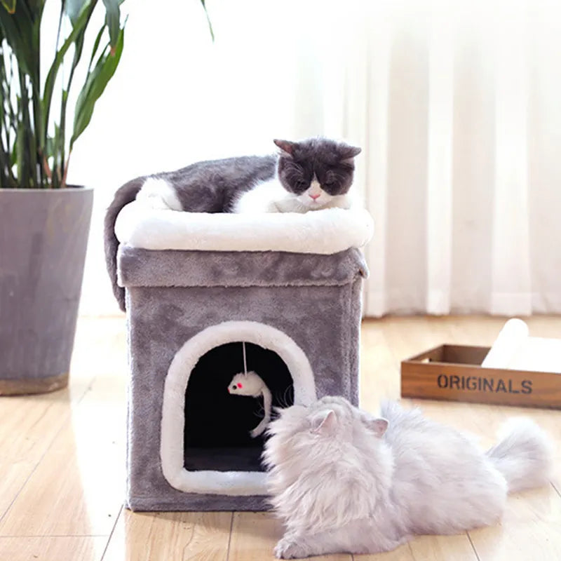 Katzenhöhle Mit Liegefläche – Faltbares Katzenbett Mit Kuschelhöhle Und Spielzeug Für Katzen