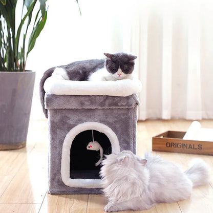 Katzenhöhle Mit Liegefläche – Faltbares Katzenbett Mit Kuschelhöhle Und Spielzeug Für Katzen