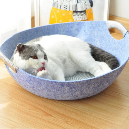 Haustierbett Aus Filz für Katzen – Weiches Komfortables Körbchen mit Griffen