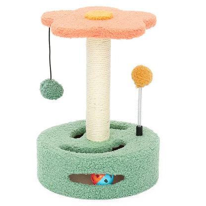 Katzenkratzbaum Sonnenblume – Kratzsäule Mit Spielzeug Und Interaktivem Katzenspielplatz