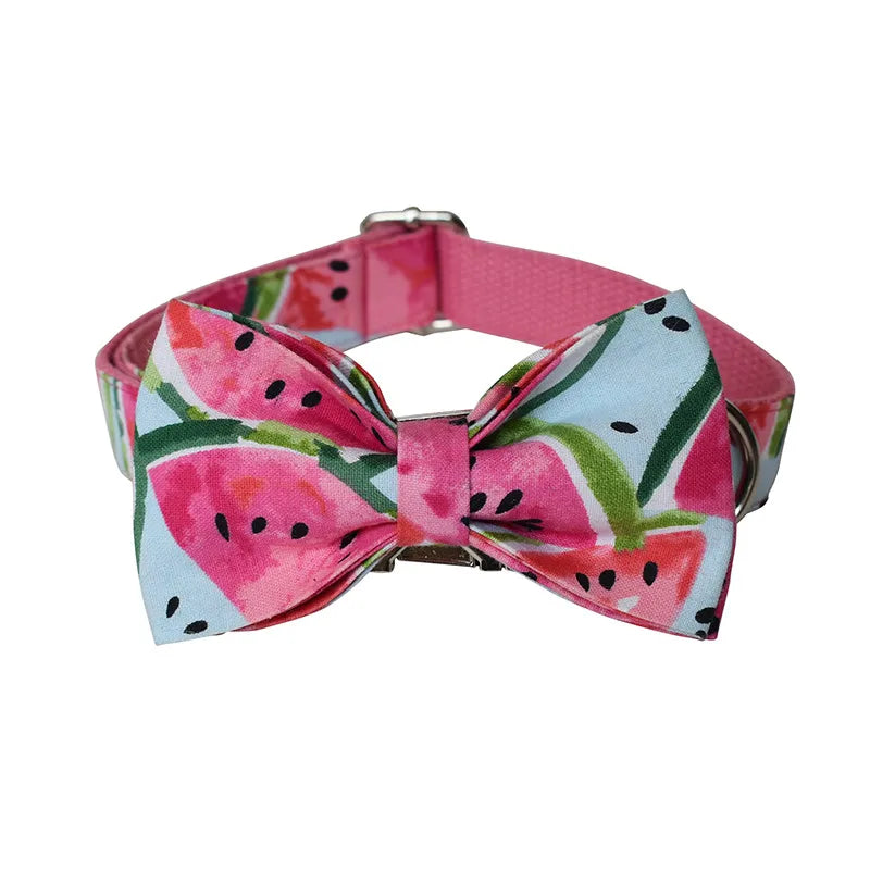 Hundehalsband mit Schleife und Leine Im Wassermelonen-Design – Verstellbar und Komfortabel