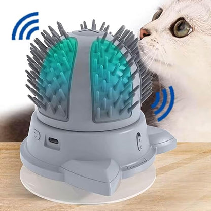 Elektrische Selbstmassage-Bürste für Katzen mit Catnip-Fach und Dual-Stromversorgung
