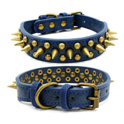 Leder Hundehalsband mit Nieten und Stacheln in 3 Farben