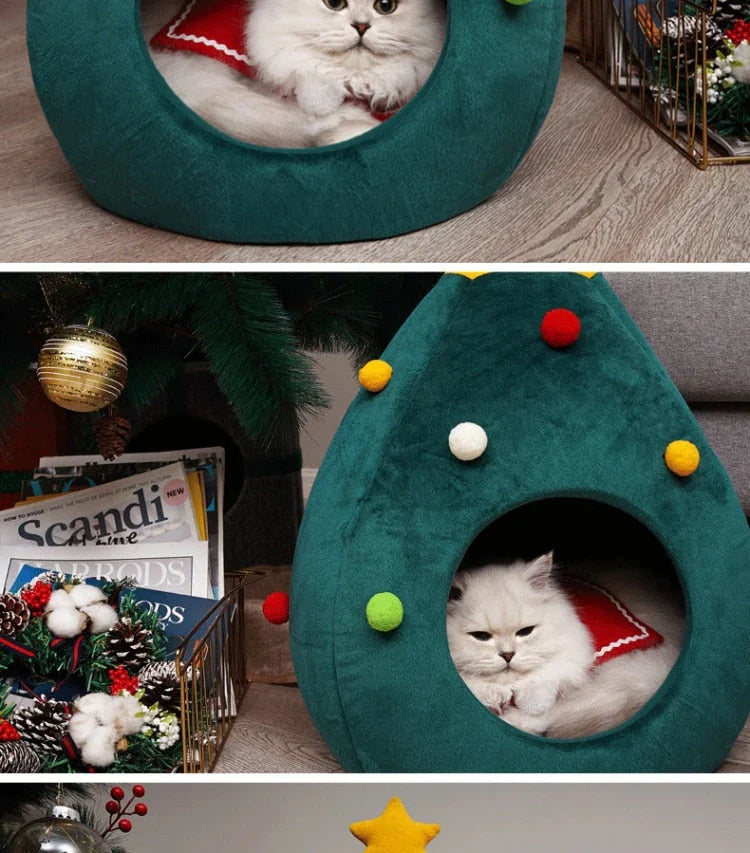 Katzenbett Im Weihnachtsbaum-Design