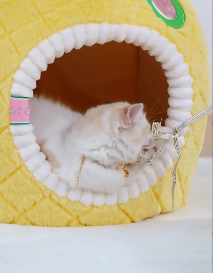 Katzenhöhle Ananas – Weiche und Gemütliche Schlafhöhle für Katzen, Haustierbett für Katzen im Frucht-Design