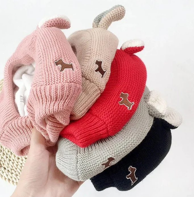 Kuschelige Strickmütze mit Ohren für Hunde