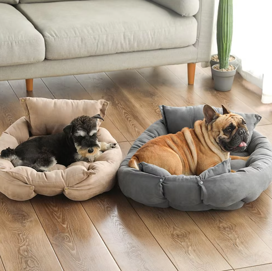 Kuscheliges Hundebett mit Kissen – Weiches  Waschbares Haustierbett für Hunde  Katzen