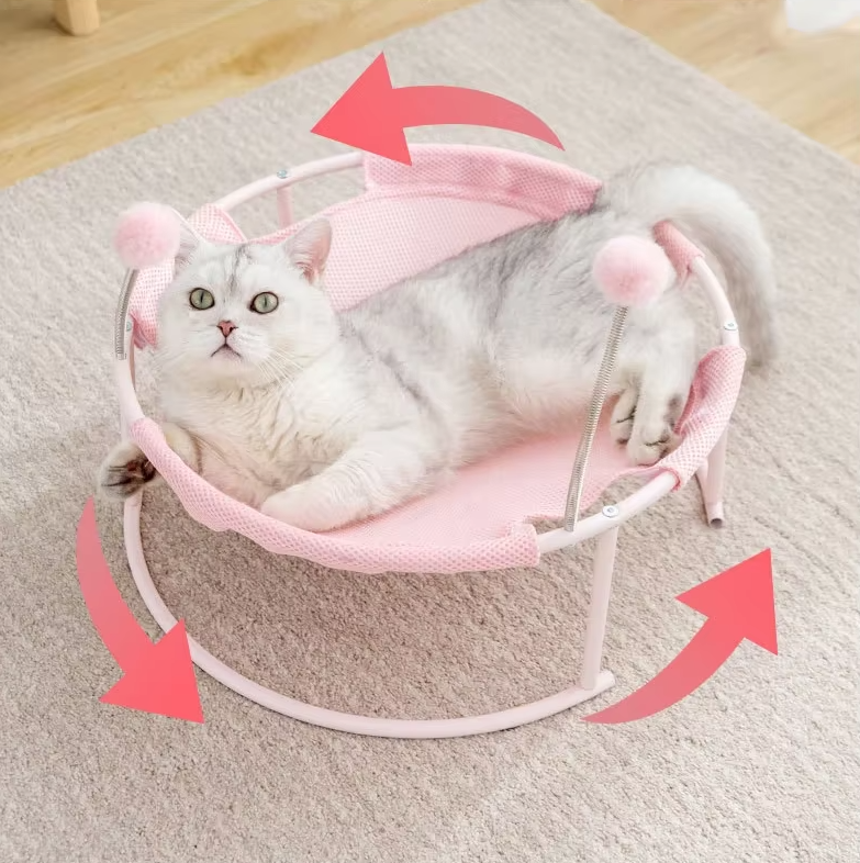 Katzen Hängematte Rund – Bequemer Katzenliegeplatz Mit Spielbällen  Stabilem Gestell