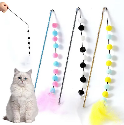 Interaktive Katzenangel Mit Bommeln  Federn – Spielspaß Für Neugierige Katzen