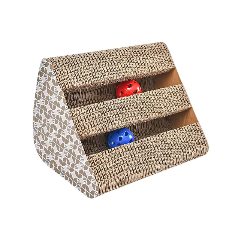 Katzenkratzbrett mit Spielzeug – Kratzmatte für Katzen zum Kratzen und Spielen