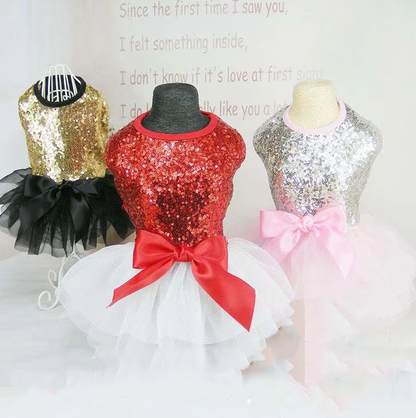 Elegantes Hundekleid mit Glitzer und Tüllrock In 2 Farben