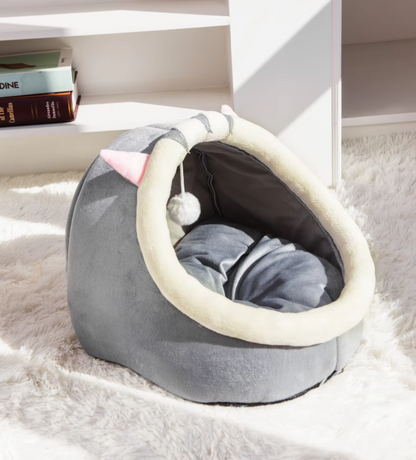 Kuscheliges Katzenbett Höhle – Weiches Iglo Mit Ohren  Spielball