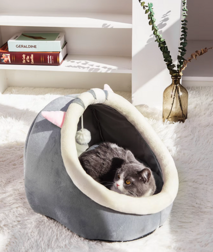 Kuscheliges Katzenbett Höhle – Weiches Iglo Mit Ohren  Spielball