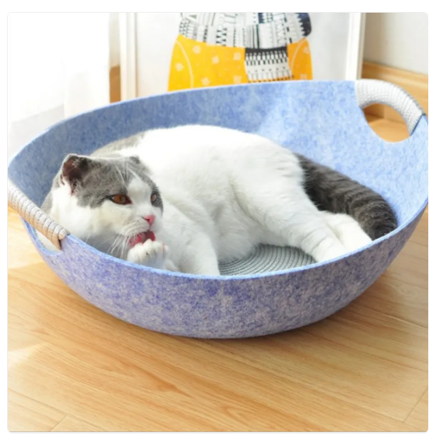 Haustierbett Aus Filz für Katzen – Weiches Komfortables Körbchen mit Griffen