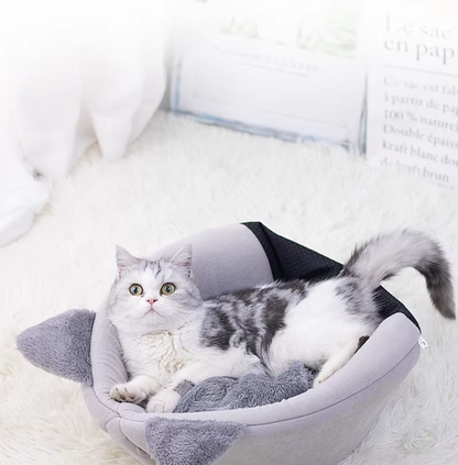 Katzenförmiges Kuschelbett für Haustiere – Weiches  Wärmendes Katzenhaus mit Abnehmbarem Kissen