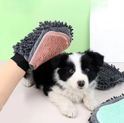 2-in-1 Fellpflege-handschuh mit Mikrofaser und Silikon – Sanfte Massage und Effiziente Haarentfernung für Hunde und Katzen