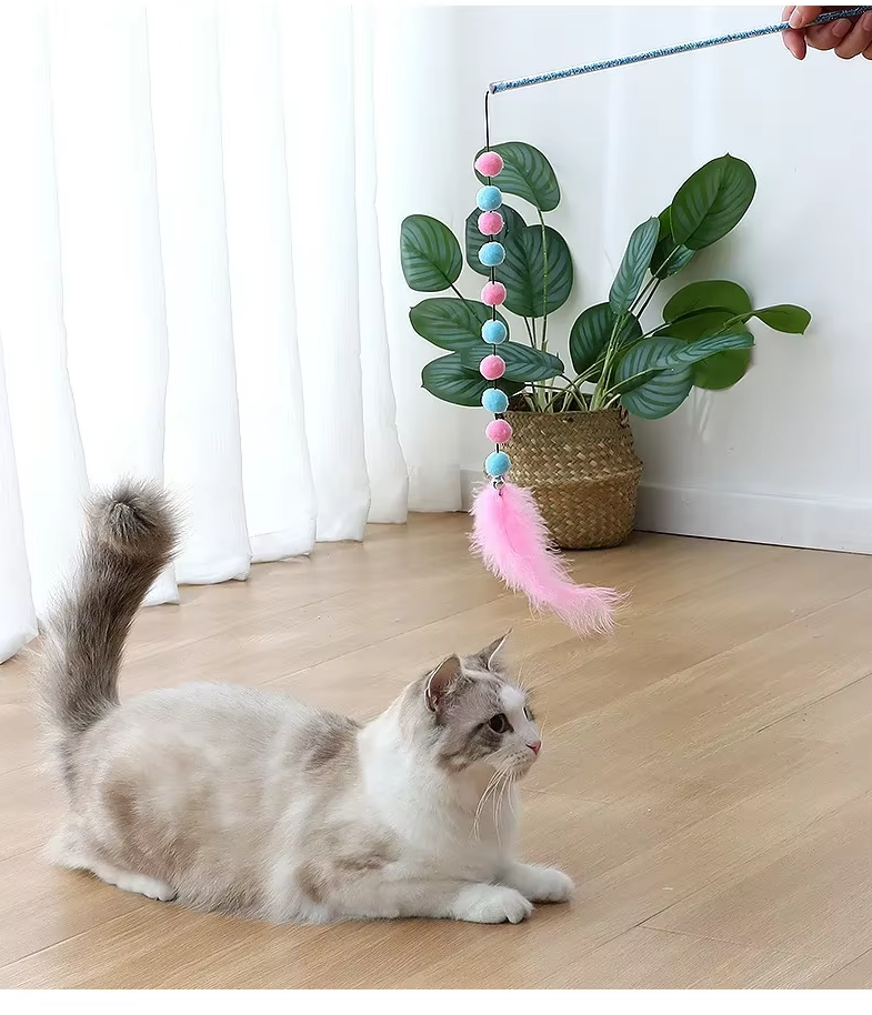 Interaktive Katzenangel Mit Bommeln  Federn – Spielspaß Für Neugierige Katzen