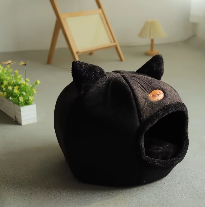 Katzenförmiges Kuschelbett für Haustiere – Weiches  Wärmendes Katzenhaus mit Abnehmbarem Kissen