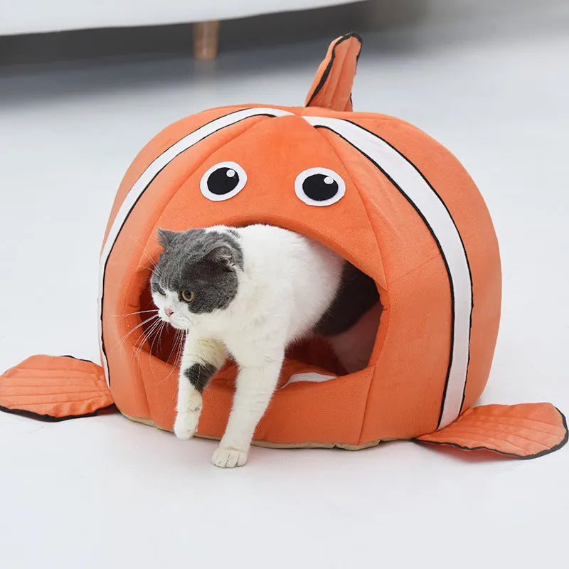 Kuschelhöhle für Katzen im Fischdesign – Weiches Katzenbett für Komfortable Ruhepausen