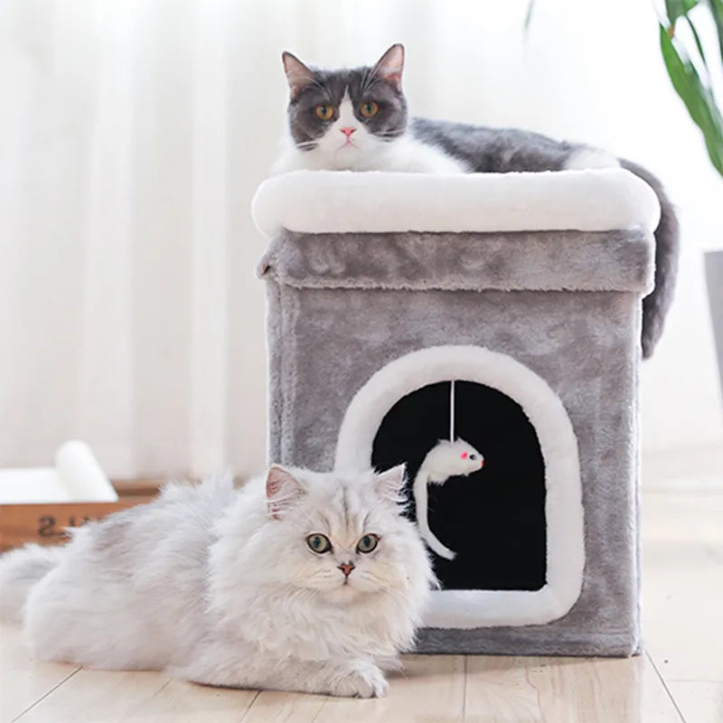 Katzenhöhle Mit Liegefläche – Faltbares Katzenbett Mit Kuschelhöhle Und Spielzeug Für Katzen