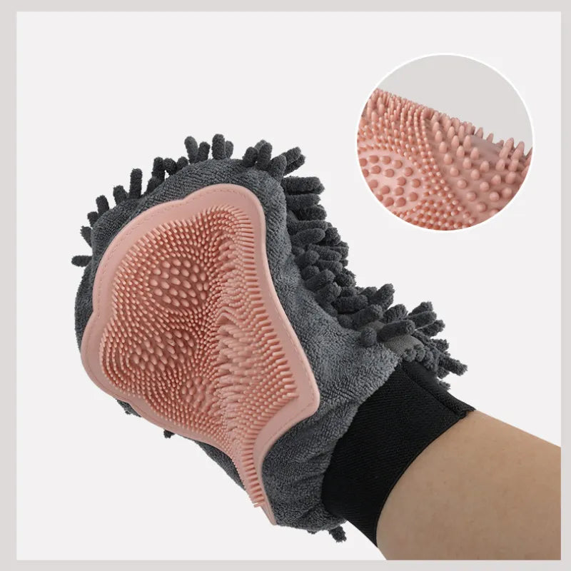 2-in-1 Fellpflege-handschuh mit Mikrofaser und Silikon – Sanfte Massage und Effiziente Haarentfernung für Hunde und Katzen