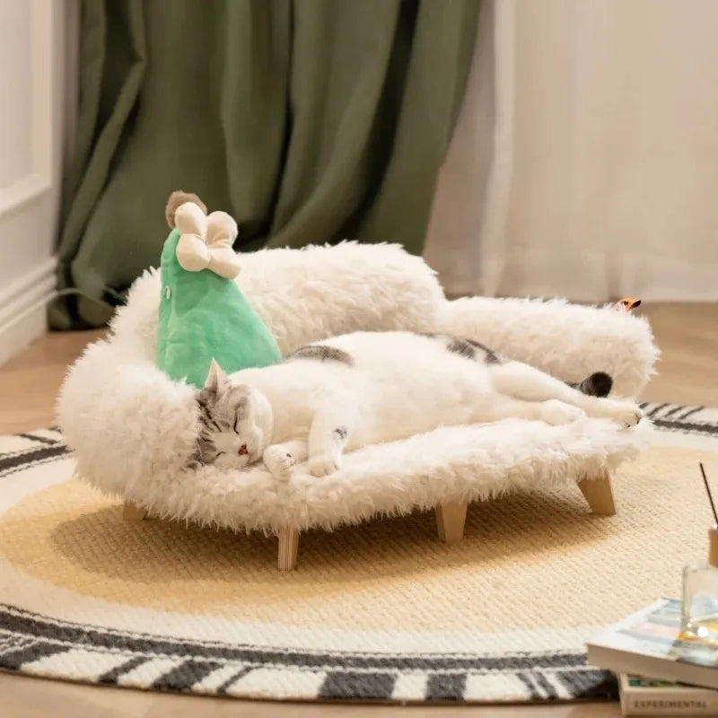 Kuscheliges Haustiersofa für Hunde und Katzen mit Weichem Plüschbezug und Holzfüßen