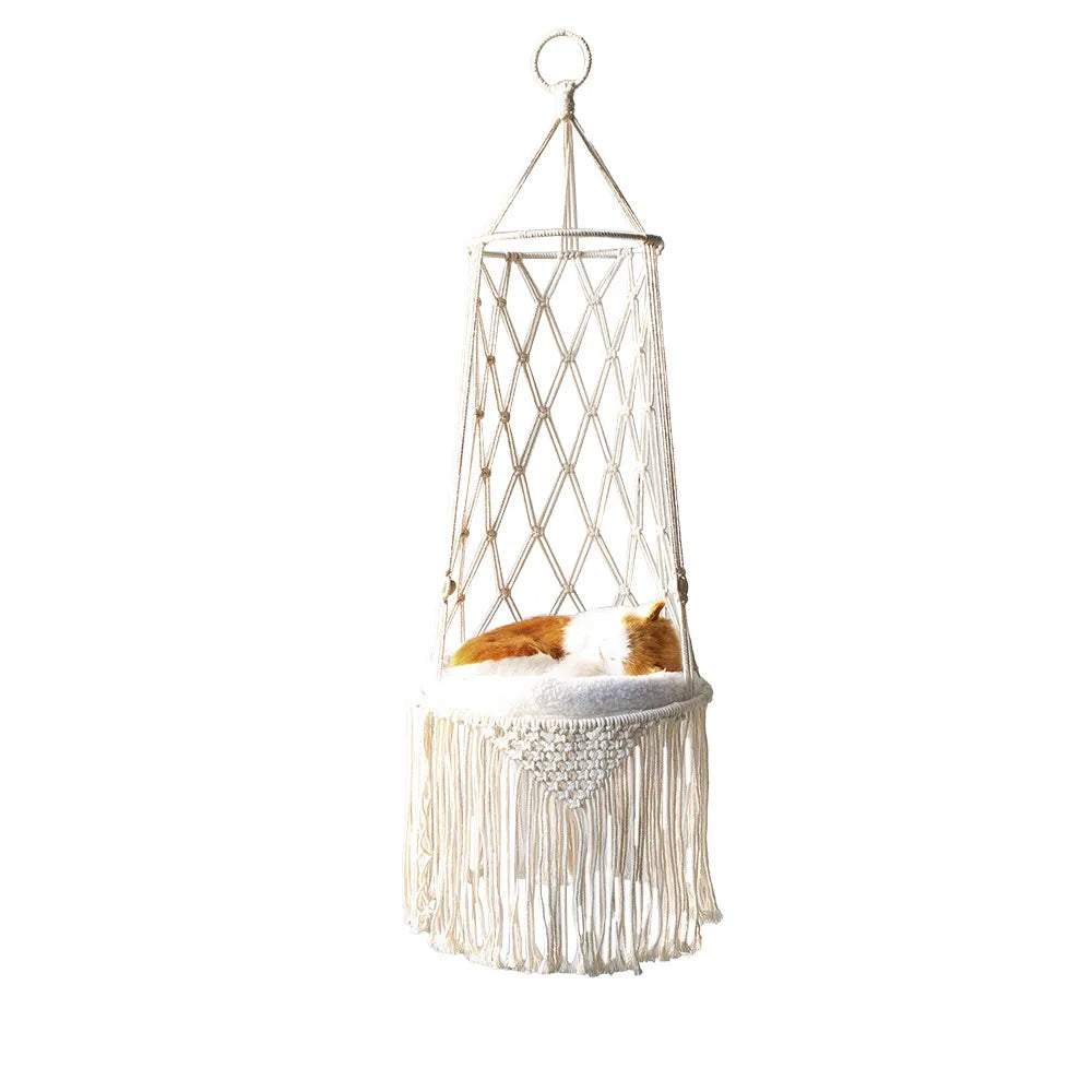 Makramee Katzen Hängesessel – Boho Hängematte Mit Kuschelkissen Für Katzen