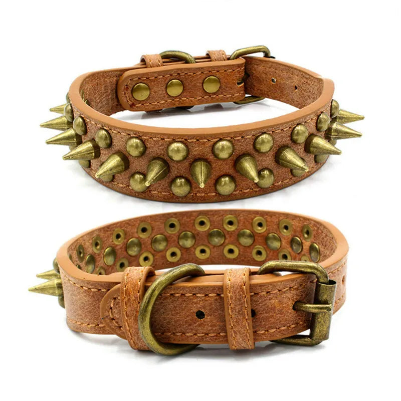 Leder Hundehalsband mit Nieten und Stacheln in 3 Farben