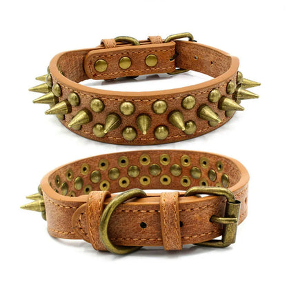 Leder Hundehalsband mit Nieten und Stacheln in 3 Farben