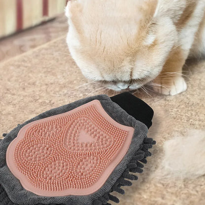 2-in-1 Fellpflege-handschuh mit Mikrofaser und Silikon – Sanfte Massage und Effiziente Haarentfernung für Hunde und Katzen